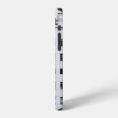 赤い東洋文字の建物を持つ灰色の多層階  iPhoneケース (左側面)