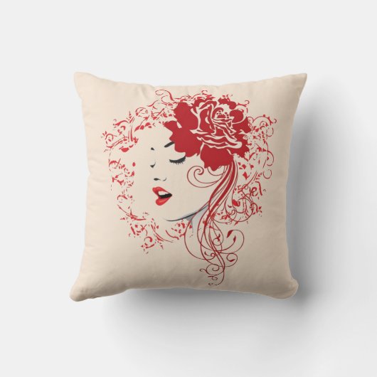 赤い枕の女性 クッション (裏面)