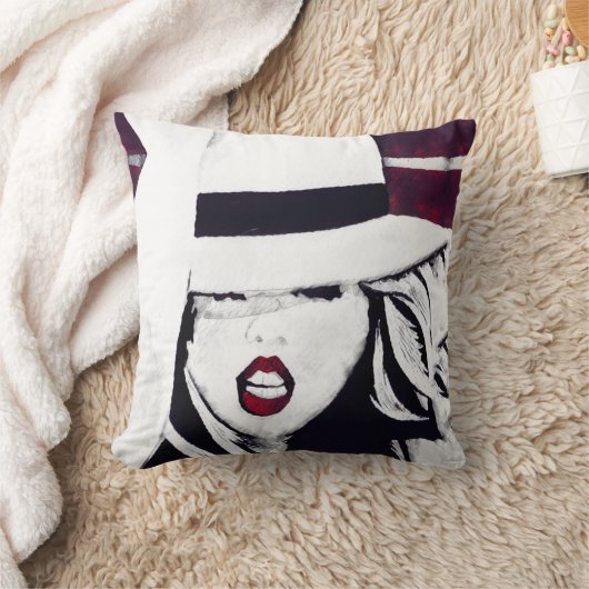赤い枕の女性 クッション (ブランケット)