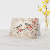 赤い果実でキラキラ輝く《鳥》アメリカゴガラ カード (黄色い花)
