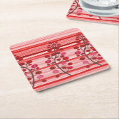 赤い果実とストライプ スクエアペーパーコースター (アングル)