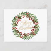 赤い果実とピネコーンを使用したクリスマスリース シーズンポストカード (正面)