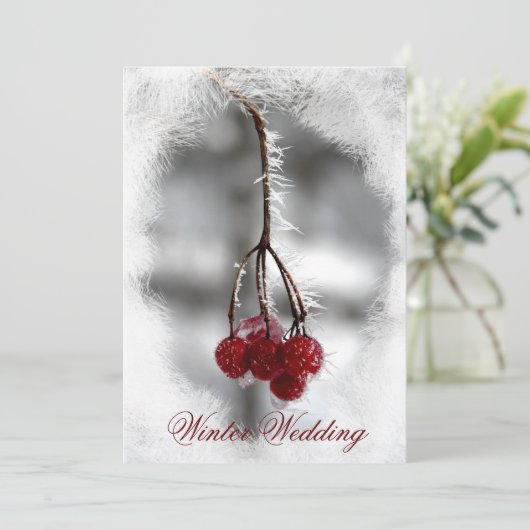 赤い果実とフロストウィンターウェディング招待状 招待状 (スタンド正面)