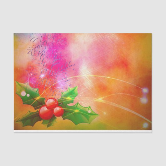 赤い果実とホリーの枝の夢のようなクリスマス 薄葉紙 (正面)