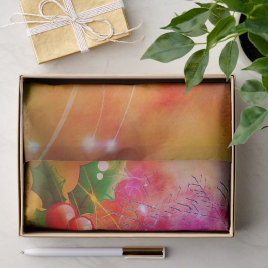 赤い果実とホリーの枝の夢のようなクリスマス 薄葉紙 (ギフト)