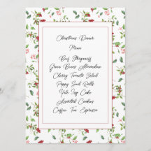 赤い果実と冬の葉のホリデーメニューカード