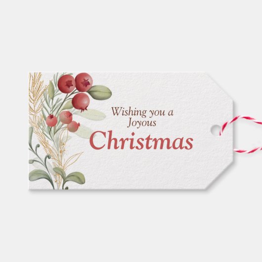 赤い果実と緑のクリスマスエレガント ギフトタグ (正面(横))