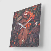 赤い果実と茶色の紅葉 スクエア壁時計 (傾斜)