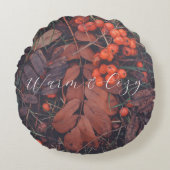 赤い果実と茶色の紅葉 ラウンドクッション (正面)