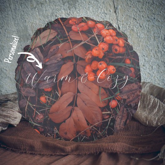 赤い果実と茶色の紅葉 ラウンドクッション