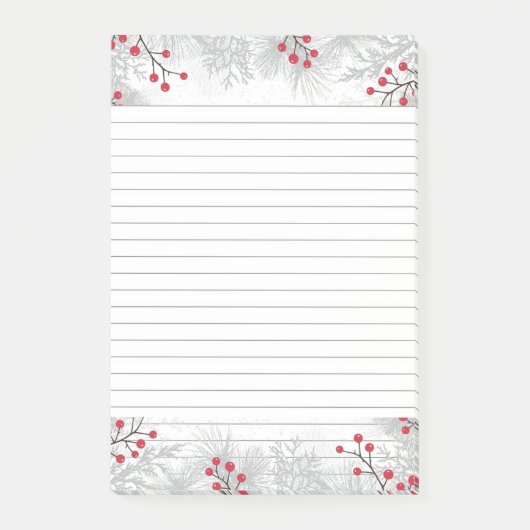 赤い果実と銀のモミPost-It®ノート、4" x 6" ポストイット (正面)