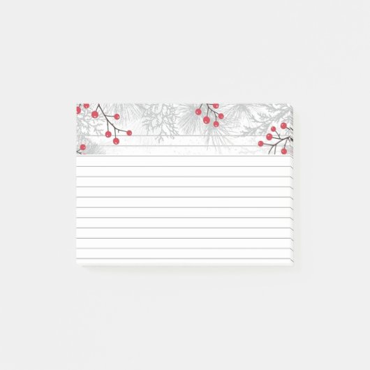 赤い果実と銀のモミPost-It®ノート、4" x 6" ポストイット (正面)