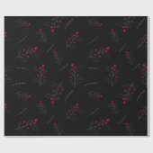 赤い果実と離れクリスマスブラック ラッピングペーパー (フラット)