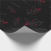 赤い果実と離れクリスマスブラック ラッピングペーパー (角)