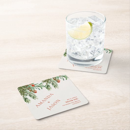 赤い果実と離れフェスティバルクリスマス結婚ズ スクエアペーパーコースター (インサイチュ)