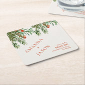 赤い果実と離れフェスティバルクリスマス結婚ズ スクエアペーパーコースター (アングル)