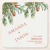 赤い果実と離れフェスティバルクリスマス結婚ズ スクエアペーパーコースター (正面)