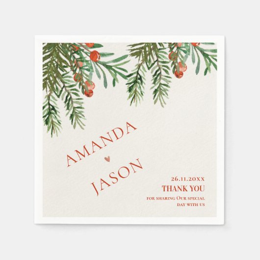 赤い果実と離れフェスティバルクリスマス結婚ズ スタンダードカクテルナプキン (正面)