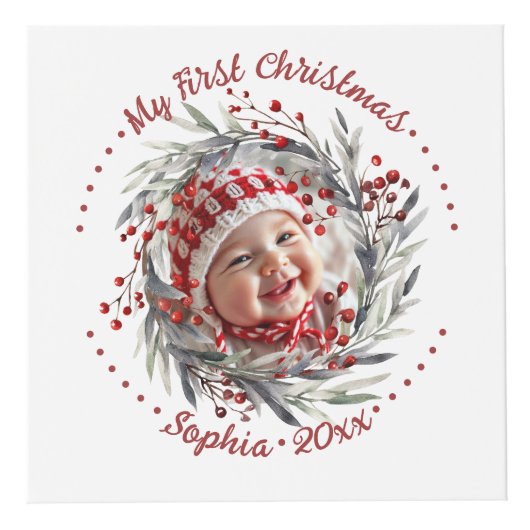 赤い果実のフォトキューブを持つクリスマスリース フォトキューブ (正面)