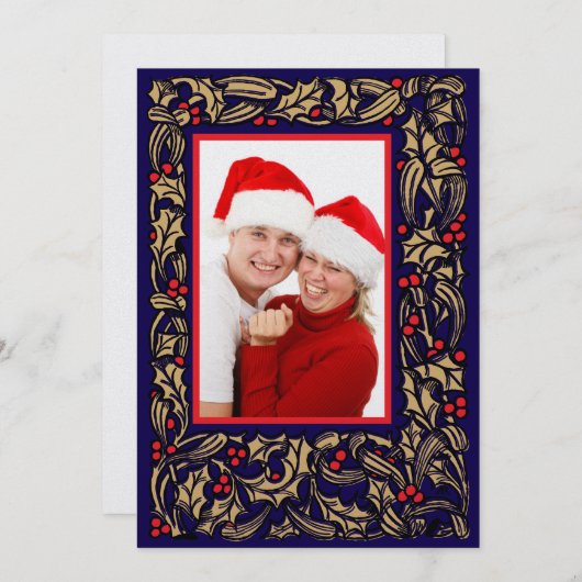 赤い果実の写真とクリスマスホリ縁どー シーズンカード (正面/裏面)