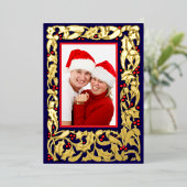 赤い果実の写真とクリスマスホリ縁どー 箔シーズンカード (立ち正面)