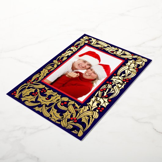 赤い果実の写真とクリスマスホリ縁どー 箔シーズンカード (回転した状態)