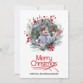 赤い果実の写真とメリークリスマスとリース シーズンカード (正面)