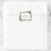 赤い果実の松の針メリークリスマス スクエアシール (バッグ)