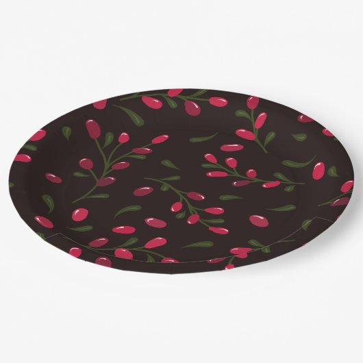赤い果実の枝の美しい ペーパープレート (アングル)