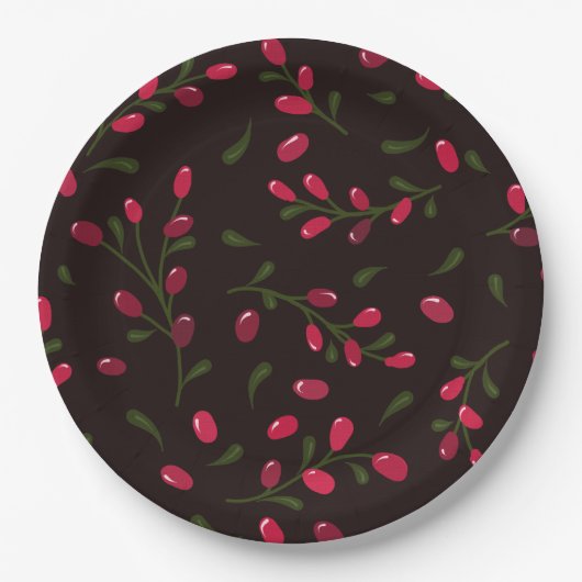 赤い果実の枝の美しい ペーパープレート (正面)
