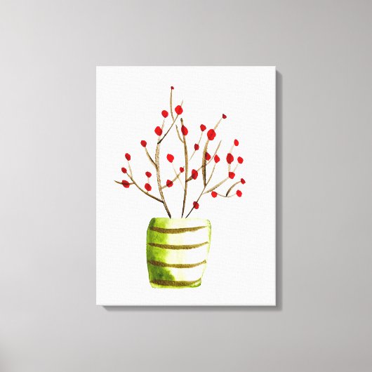 赤い果実の水の色クリスマス キャンバスプリント (正面)