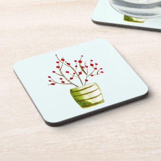 赤い果実の水の色クリスマス コースター (左側)