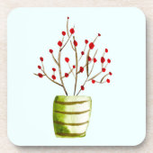 赤い果実の水の色クリスマス コースター (正面)