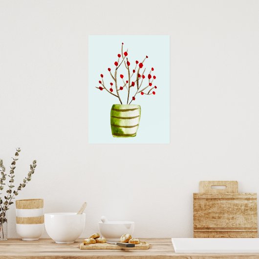 赤い果実の水の色クリスマス ポスター (キッチン)
