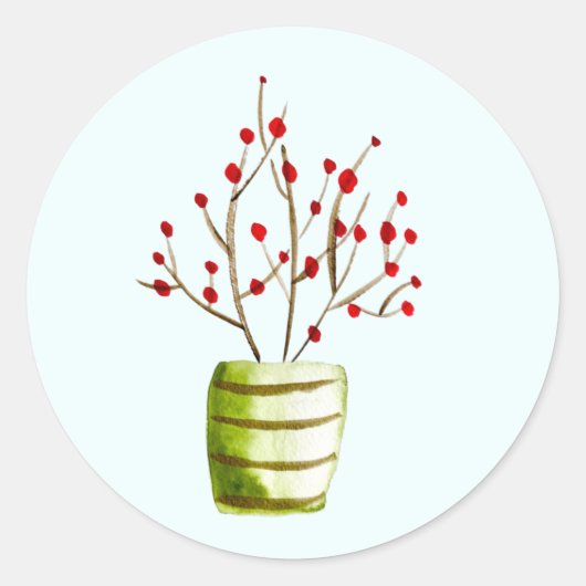 赤い果実の水の色クリスマス ラウンドシール (正面)