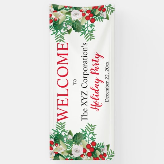 赤い果実の白い花の休日のパーティの歓迎 横断幕 (縦)