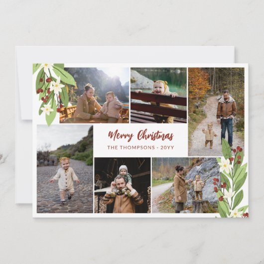 赤い果実の緑の写真コラージュメリークリスマス シーズンカード