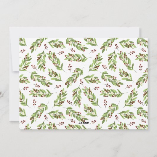 赤い果実の緑の写真コラージュメリークリスマス シーズンカード (裏面)