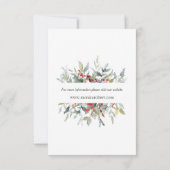 赤い果実の緑の葉の結婚式の日付を保存 招待状 (裏面)