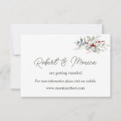 赤い果実の緑の葉の結婚式の日付を保存 招待状 (裏面)