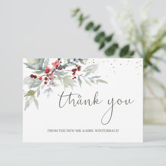 赤い果実の緑結婚の葉ありがとう サンキューカード (スタンド正面)