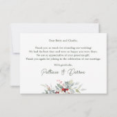 赤い果実の緑結婚の葉ありがとう サンキューカード (裏面)