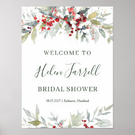赤い果実の葉ブライダルシャワー標識 ポスター