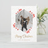 赤い果実の雪の書道写真メリークリスマス シーズンカード (スタンド正面)