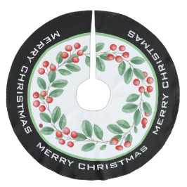 赤い果実を使ったメリークリスマスリース ブラッシュドポリエステルツリースカート