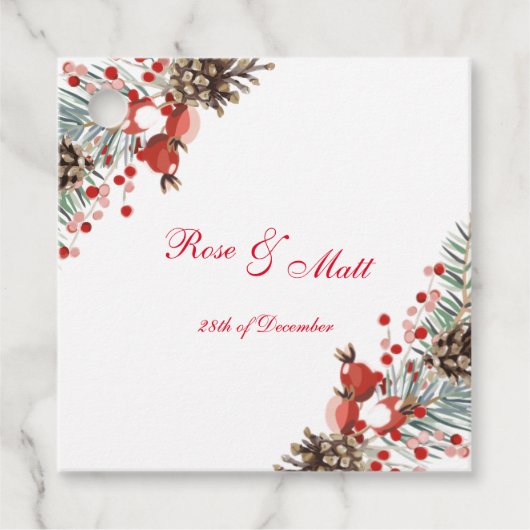 赤い果実を持つクリスマスメッセージカード フェイバータグ (正面)