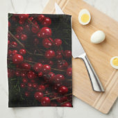 赤い果実を持つクリスマスリース キッチンタオル (四つ折り)