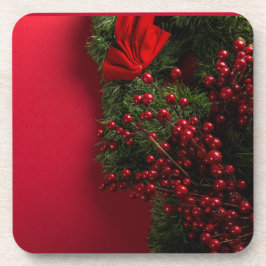赤い果実を持つクリスマスリース コースター