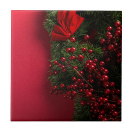 赤い果実を持つクリスマスリース タイル