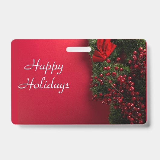 赤い果実を持つクリスマスリース バッジ (正面)